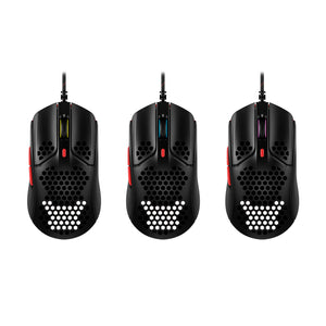 HyperX Pulsefire Haste Black-Red Gaming Mouse showing RGB lighting