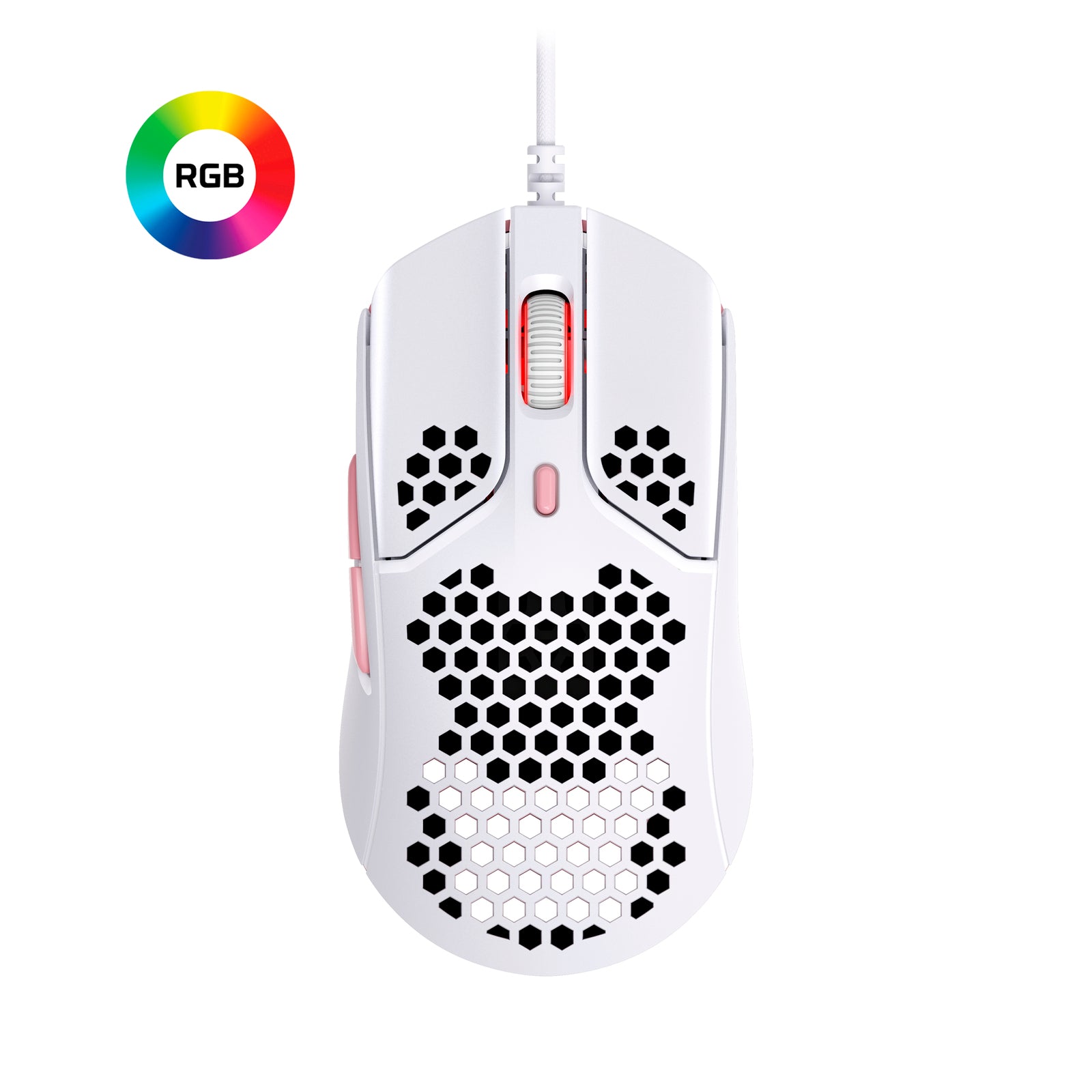 HyperX Pulsefire Haste White-Pink Gaming Mouse Top Down View